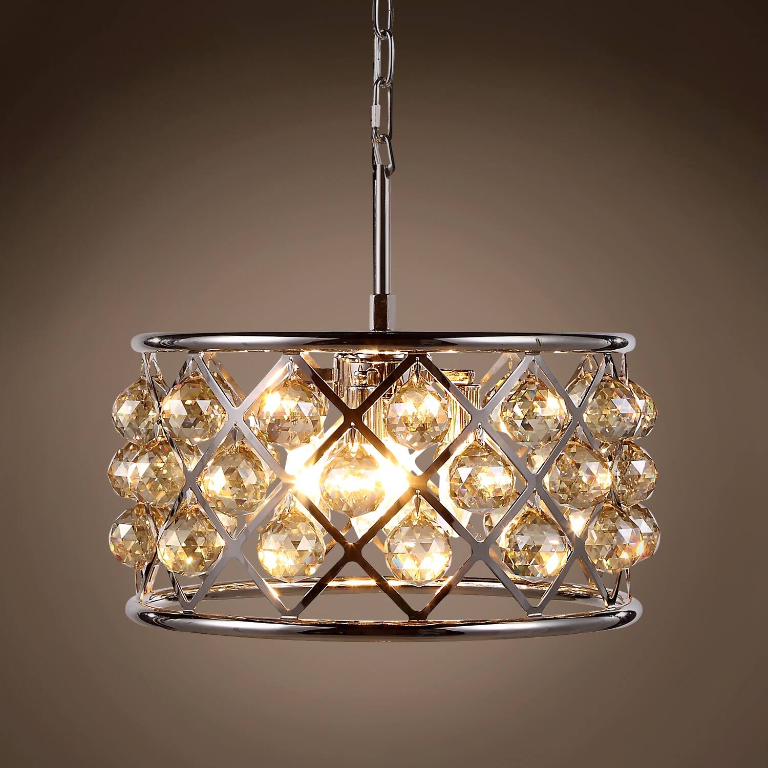 Hoop 4 Light 16" Polished Nickel Golden Teak Crystal Chandelier 9.00